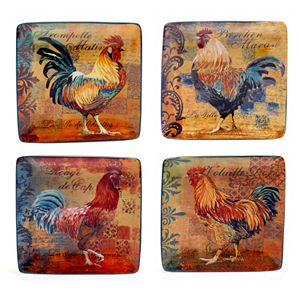 Certified International Rustic Rooster 4-pc. Canape Plate Set