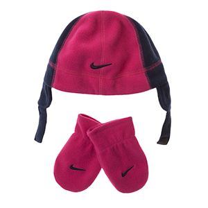 Baby Girl Nike Fleece Beanie & Mittens Set