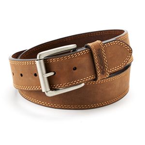 Men's Columbia Bridle Double-Stitched Brown Leather Belt