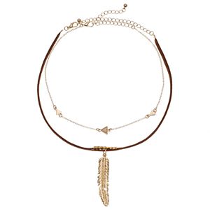 Mudd® Faux Suede Feather & Triangle Choker Necklace Set