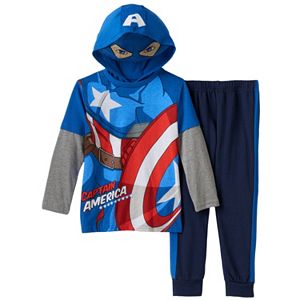 Toddler Boy Marvel Captain America Eye Mask Mock-Layered Hooded Tee & Pants Set