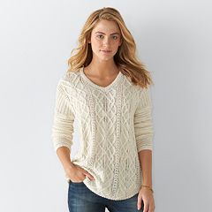 Women's SONOMA Goods for Life™ Cable Knit V-Neck Sweater