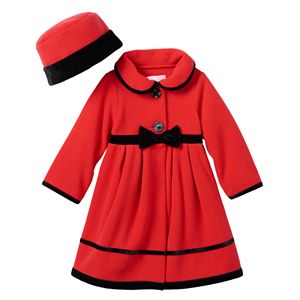 Toddler Girl Sophie Rose Velvet-Trim Bow Fleece Coat & Hat Set