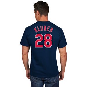 Men's Majestic Cleveland Indians Corey Kluber Player Name and Number Tee