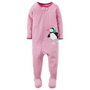 Baby Girl Carter's Print Embroidered Footed Pajamas
