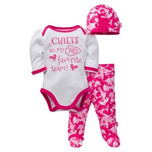 Baby Girl Kansas City Chiefs 3-Piece Bodysuit, Pants & Cap Set