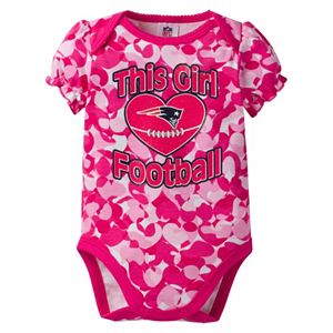 Baby Girl New England Patriots Loves Football Camo Bodysuit