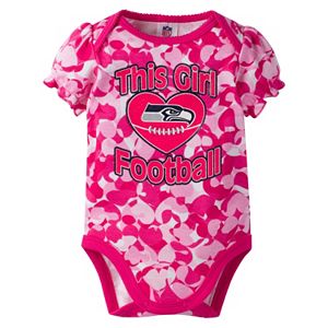 Baby Girl Seattle Seahawks Loves Football Camo Bodysuit