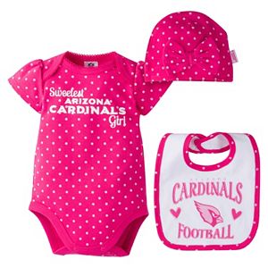 Baby Girl Arizona Cardinals 3-Piece Bodysuit, Bib & Cap Set