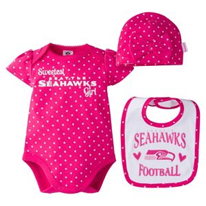 Baby Girl Seattle Seahawks 3-Piece Bodysuit, Bib & Cap Set
