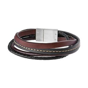 Men's Brown & Black Leather Multistrand Bracelet