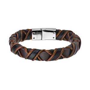 Men's Black & Brown Leather Woven Bracelet
