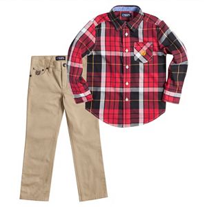 Toddler Boy Chaps Woven Plaid Button-Down Shirt & Pants Set