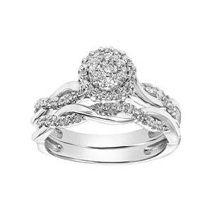 Cherish Always 10k White Gold 1/3 Carat T.W. Diamond Halo Engagement Ring Set