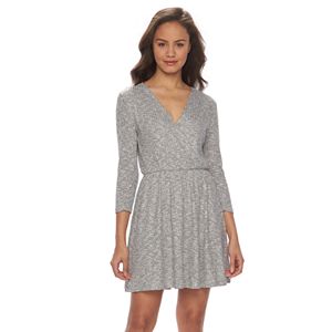 Juniors' Almost Famous Wrap Front Ribbed Skater Dress