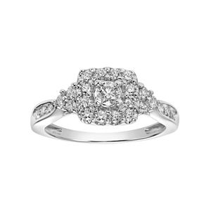 Cherish Always 10k White Gold 5/8 Carat T.W. Diamond Square Halo Engagement Ring