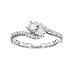 Sterling Silver 1/4 Carat T.W. Diamond 2-Stone Bypass Engagement Ring