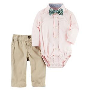 Baby Boy Carter's Button-Down Shirt, Floral Bow Tie & Khaki Pants Set
