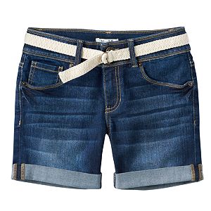 Girls 7-16 Mudd® Belted Dark Wash Midi Jean Shorts