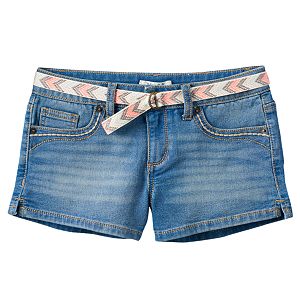 Girls 7-16 Mudd® Belted Medium Wash Jean Shortie Shorts