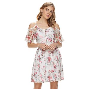 Disney's Beauty and the Beast Juniors' Floral Lace Cold-Shoulder Dress