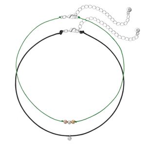 LC Lauren Conrad Tri Tone Beaded Cord Choker Necklace Set