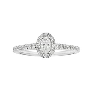 Boston Bay Diamonds 14k White Gold 1/2 Carat T.W. IGL Certified Diamond Oval Halo Engagement Ring
