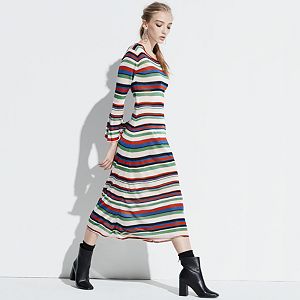 k/lab Striped Bell-Sleeve Midi Dress
