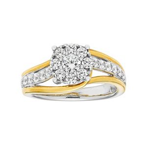 Boston Bay Diamonds Two Tone 14k Gold 7/8 Carat T.W. Diamond Cluster Engagement Ring