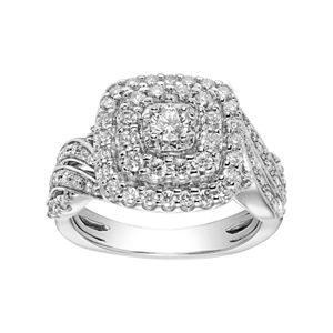 Cherish Always 10k White Gold 1 Carat T.W. Diamond Cushion Tiered Halo Engagement Ring