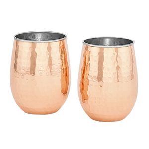 Old Dutch 2-pc. Hammered Copper Stemless Wine Glass Set