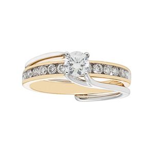 Two Tone 14k Gold 3/4 Carat T.W. IGL Certified Diamond Interlock Engagement Ring Set