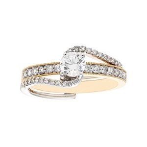 Two Tone 14k Gold 1 Carat T.W. IGL Certified Diamond Interlock Engagement Ring Set