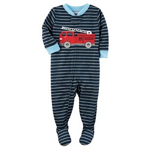 Toddler Boy Carter's Striped Firetruck Footed Pajamas