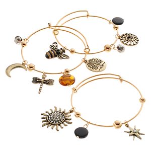 Apt. 9® Sun, Star, Bee, Dragonfly & Tree Charm Bangle Bracelet Set