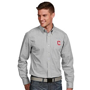 Men's Antigua Cleveland Indians Associate Plaid Button-Down Shirt