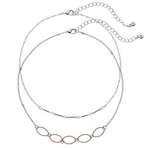 LC Lauren Conrad Two Tone Bar & Marquise Link Choker Necklace Set