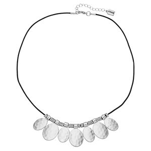 Chaps Silver Tone Hammered Oval Cord Necklace