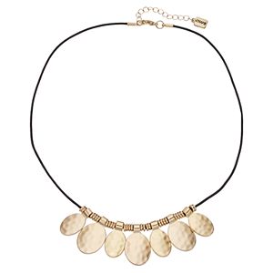Chaps Gold Tone Hammered Oval Cord Necklace