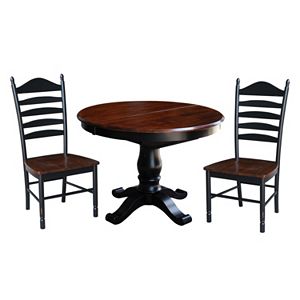 International Concepts Round Pedestal Dining Table, Leaf & Ladderback Chair 4-piece Set!
