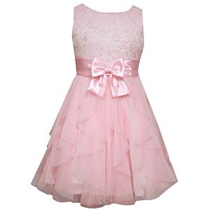 Girls 7-16 Bonnie Jean Sequin Flower Applique Bodice & Spiral Ruffle Skirt Dress