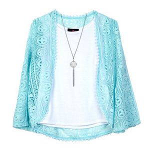 Girls 7-16 IZ Amy Byer Lace Bell Sleeve Cozy Top with Necklace