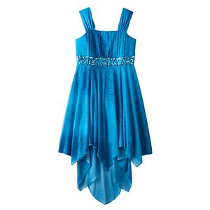 Girls 7-16 My Michelle Blue Glitter Handkerchief Hem Jersey Dress