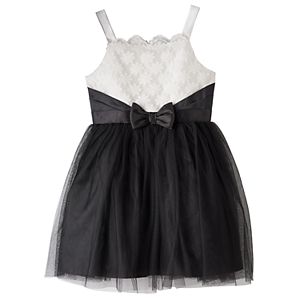 Girls 7-16 Lilt Black & White Scalloped Neck Dress