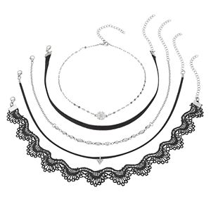 Black Scalloped Lace Choker Necklace Set
