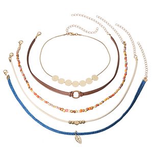 Seed Bead, Disc & Leaf Choker Necklace Set