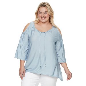 Plus Size French Laundry Cold Shoulder Keyhole Tie Top
