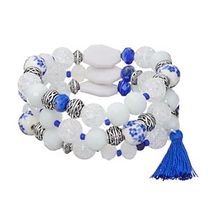 Dana Buchman Blue & White Flower Bead Stretch Bracelet Set