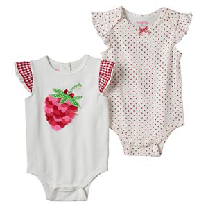 Baby Girl Nannette 2-pk. Strawberry Applique & Polka-Dot Bodysuits
