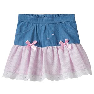 Baby Girl Nannette Seersucker Drop-Waist Chambray Skirt